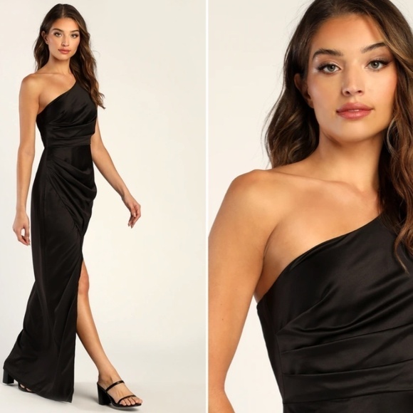 LULUS Prom Wedding Bridesmaid One Shoulder Satin Maxi Gown NWOT - Picture 1 of 3
